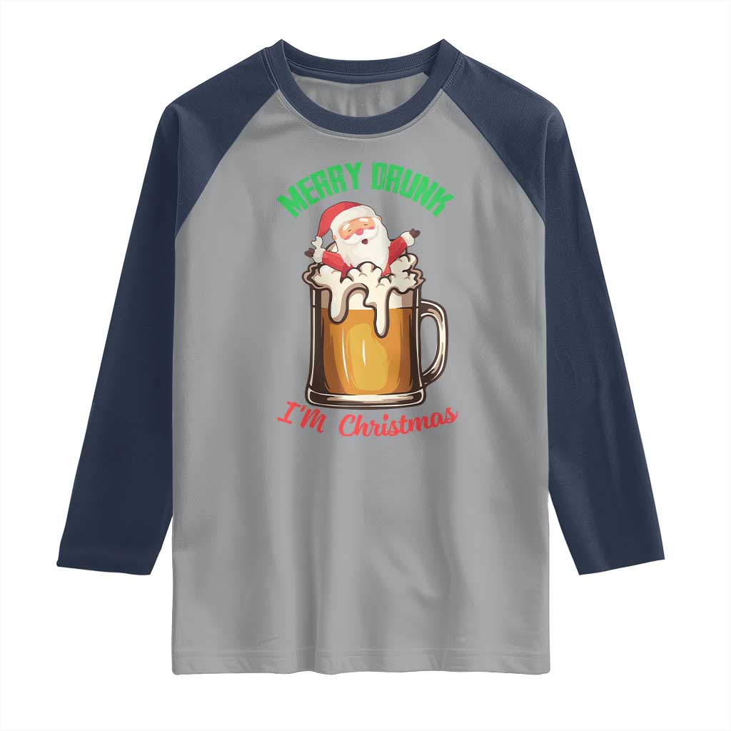 Funny Christmas Beer Raglan Shirt Merry Drunk I'm Xmas Wasted Santa - Wonder Print Shop