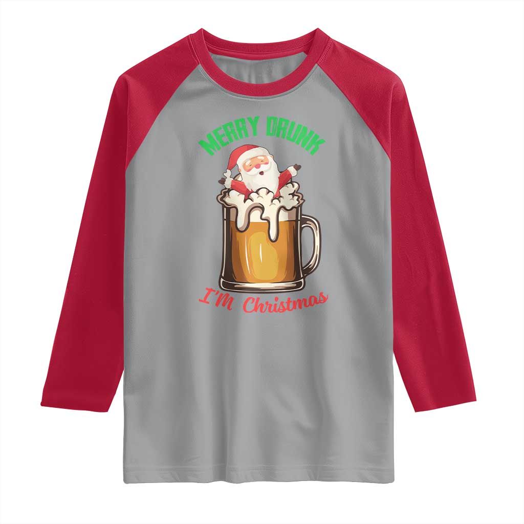 Funny Christmas Beer Raglan Shirt Merry Drunk I'm Xmas Wasted Santa - Wonder Print Shop