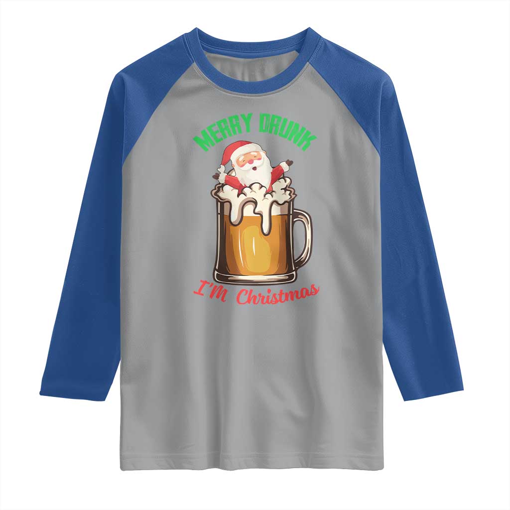 Funny Christmas Beer Raglan Shirt Merry Drunk I'm Xmas Wasted Santa - Wonder Print Shop