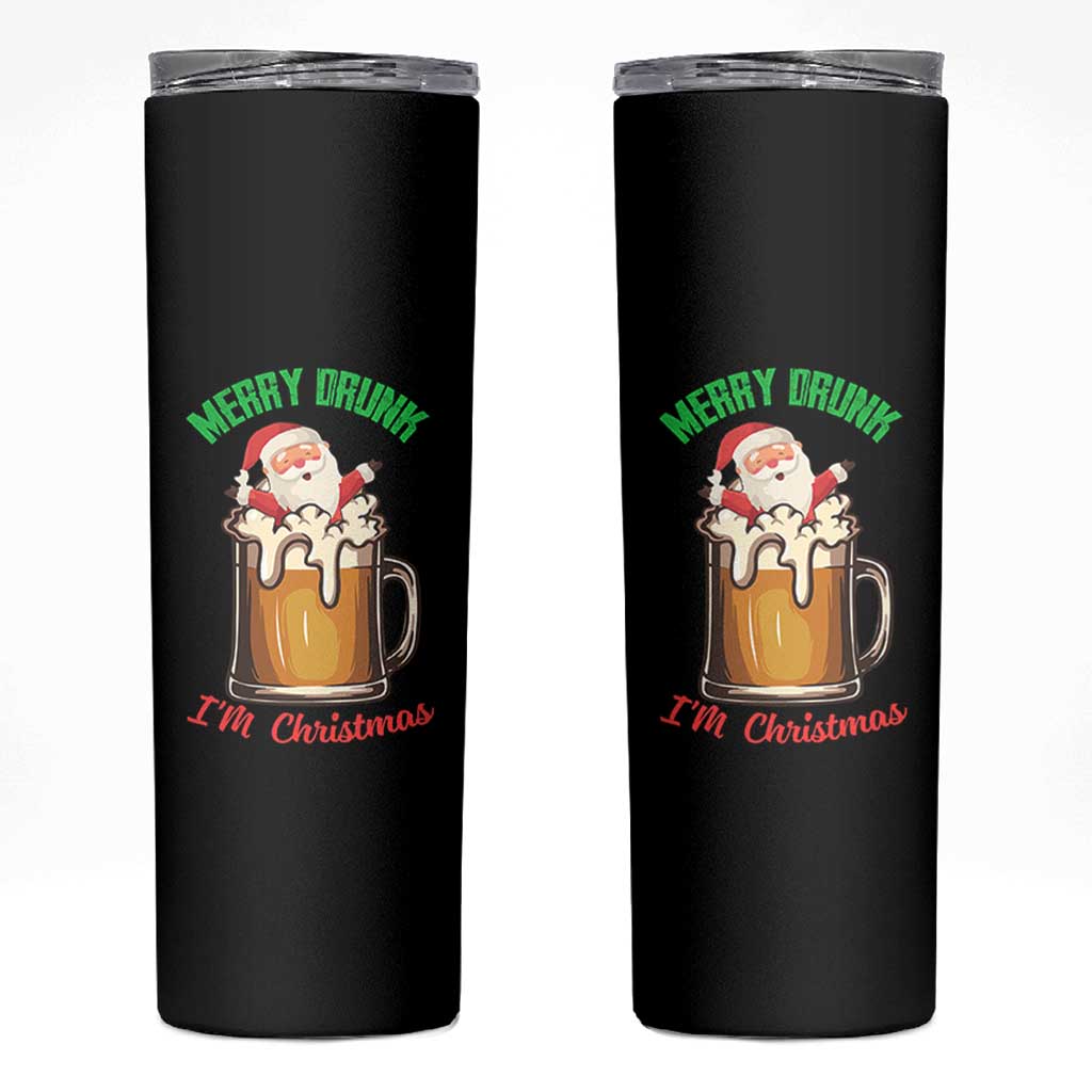 Funny Christmas Beer Skinny Tumbler Merry Drunk I'm Xmas Wasted Santa - Wonder Print Shop