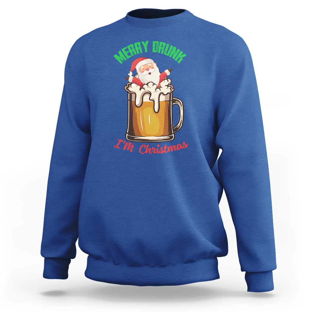 Funny Christmas Beer Sweatshirt Merry Drunk I'm Xmas Wasted Santa - Wonder Print Shop