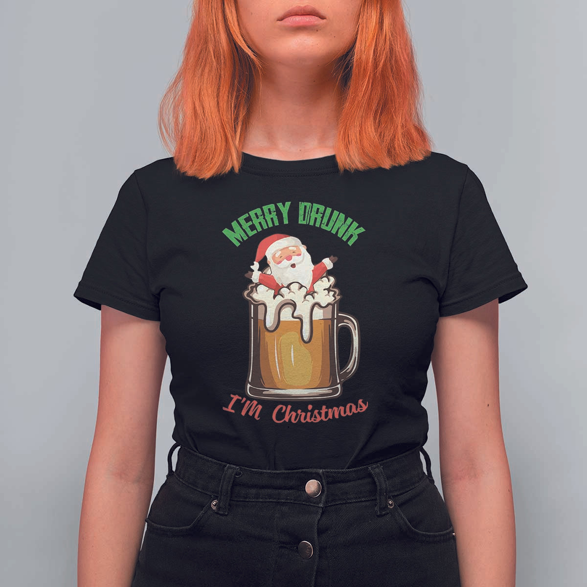 Funny Christmas Beer T Shirt For Women Merry Drunk I'm Xmas Wasted Santa - Wonder Print Shop