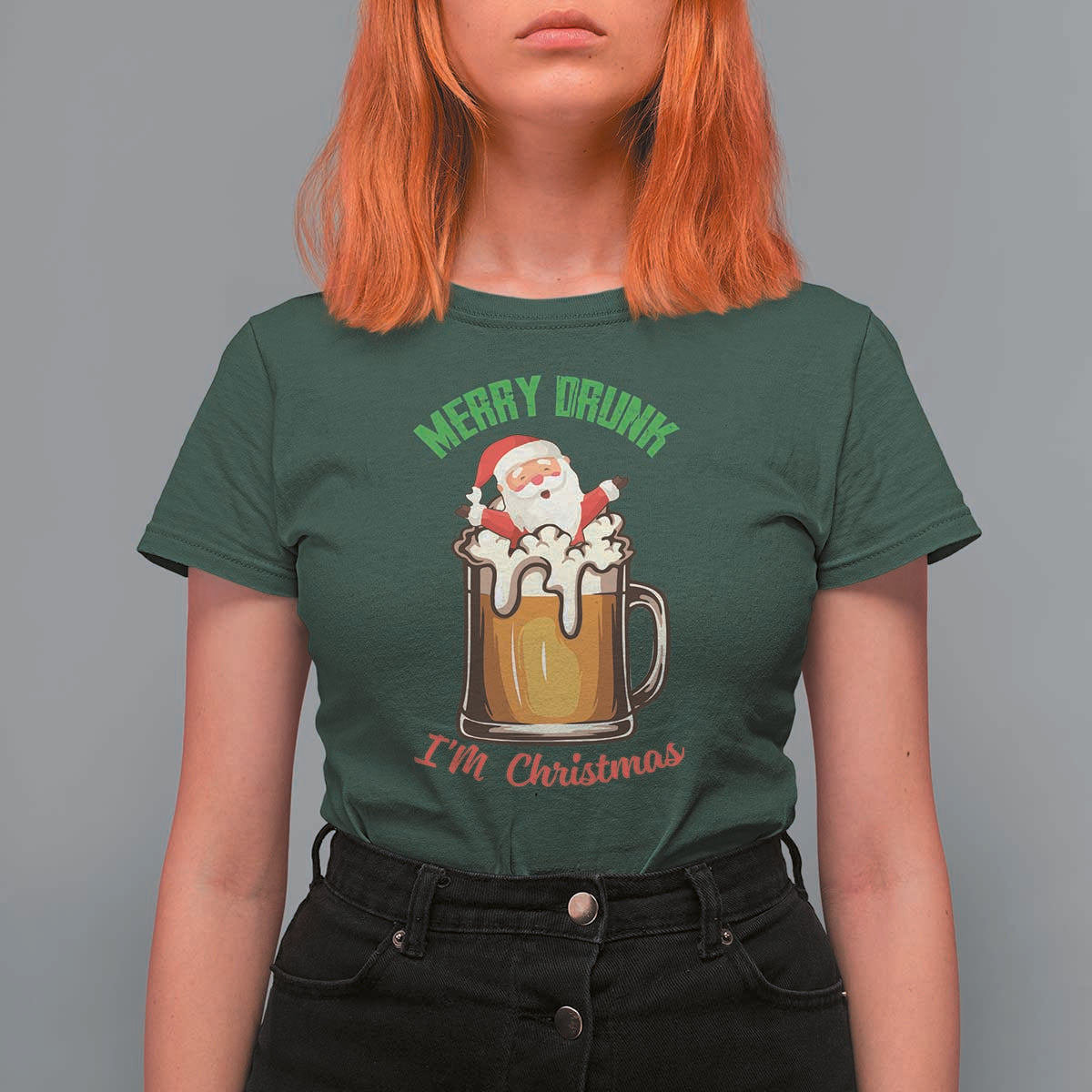 Funny Christmas Beer T Shirt For Women Merry Drunk I'm Xmas Wasted Santa - Wonder Print Shop