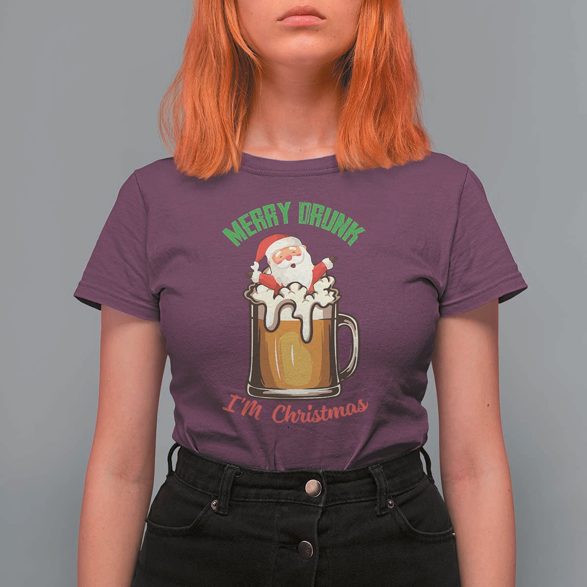 Funny Christmas Beer T Shirt For Women Merry Drunk I'm Xmas Wasted Santa - Wonder Print Shop