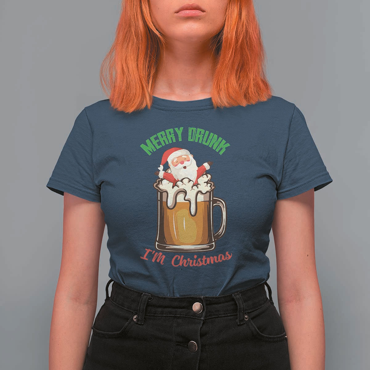 Funny Christmas Beer T Shirt For Women Merry Drunk I'm Xmas Wasted Santa - Wonder Print Shop
