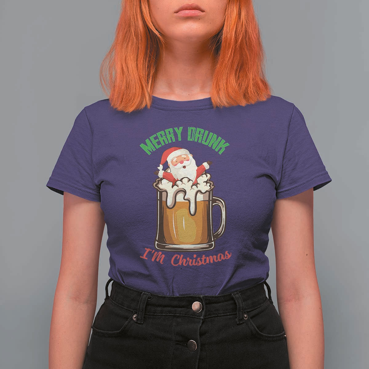 Funny Christmas Beer T Shirt For Women Merry Drunk I'm Xmas Wasted Santa - Wonder Print Shop