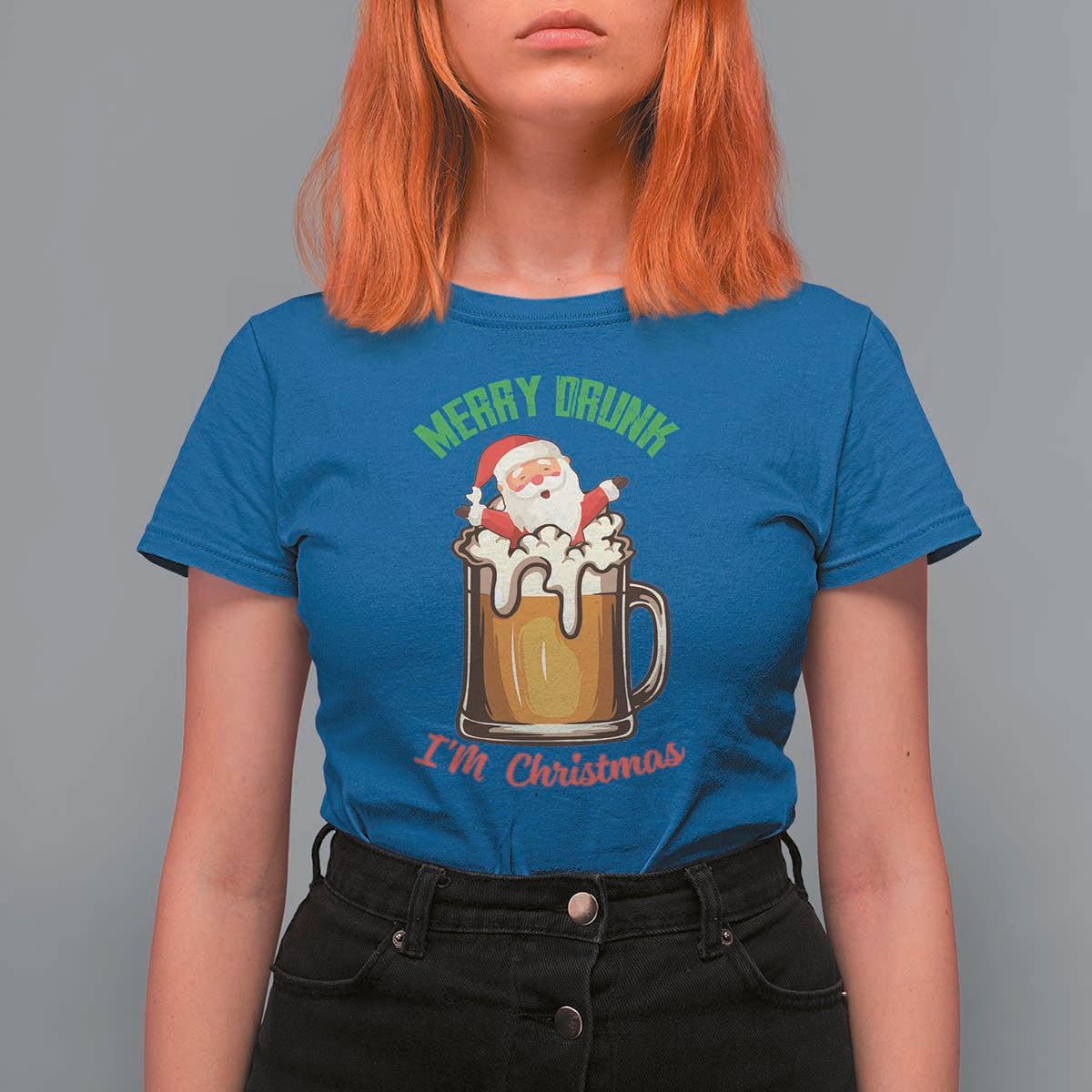 Funny Christmas Beer T Shirt For Women Merry Drunk I'm Xmas Wasted Santa - Wonder Print Shop