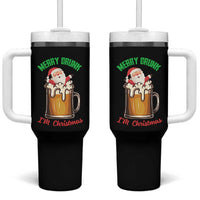 Funny Christmas Beer Tumbler With Handle Merry Drunk I'm Xmas Wasted Santa - Wonder Print Shop