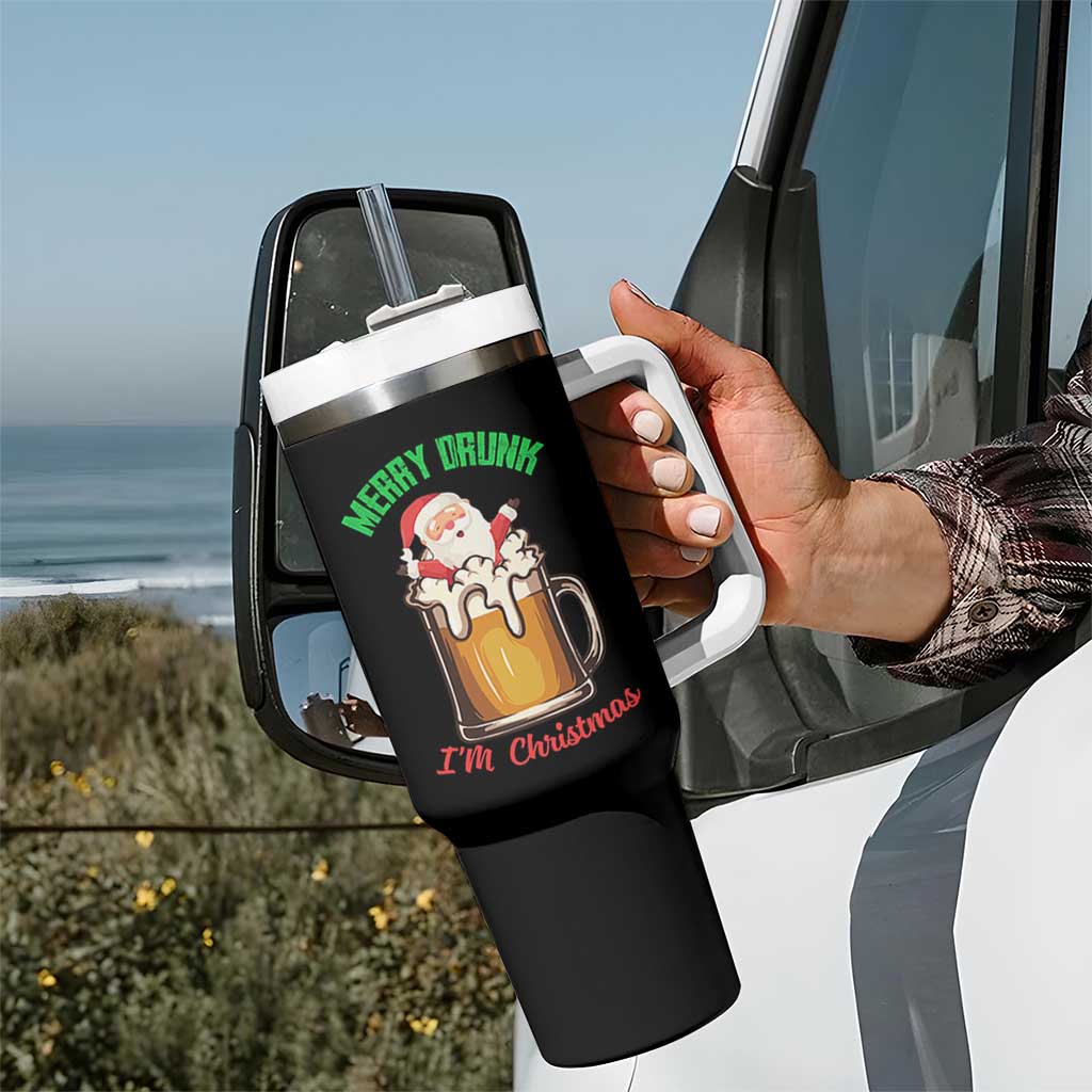 Funny Christmas Beer Tumbler With Handle Merry Drunk I'm Xmas Wasted Santa - Wonder Print Shop