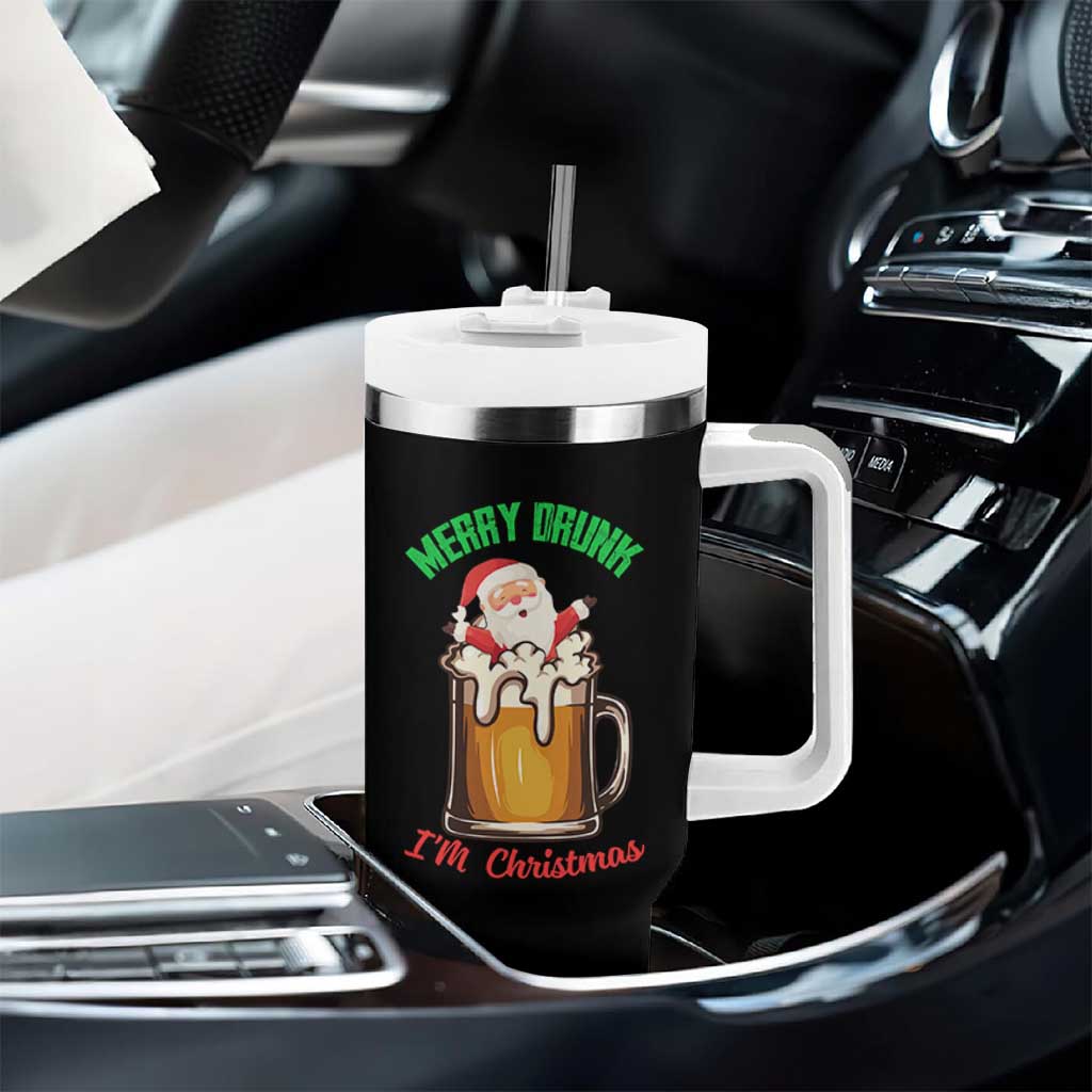Funny Christmas Beer Tumbler With Handle Merry Drunk I'm Xmas Wasted Santa - Wonder Print Shop