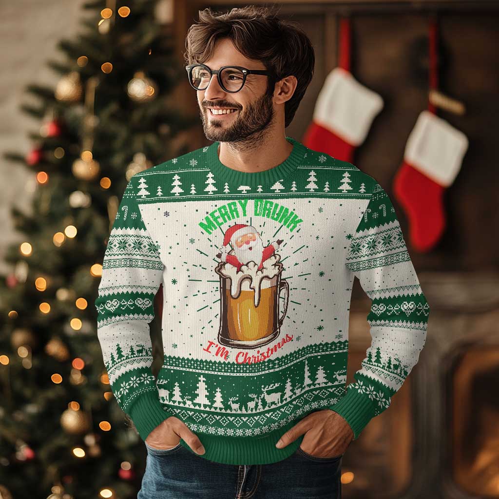 Funny Xmas Beer Ugly Christmas Sweater Merry Drunk I'm Xmas Wasted Santa - Wonder Print Shop