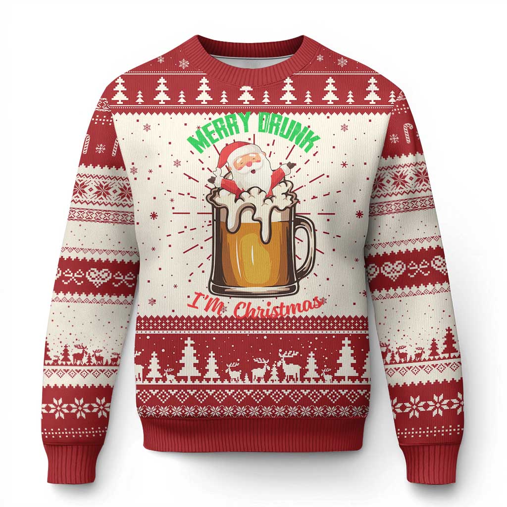 Funny Xmas Beer Ugly Christmas Sweater Merry Drunk I'm Xmas Wasted Santa - Wonder Print Shop