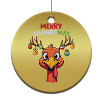 Funny Xmas Thanksgiving Christmas Ornament Merry Thanksmas Turkey Reindeer Antler Baubles - Wonder Print Shop