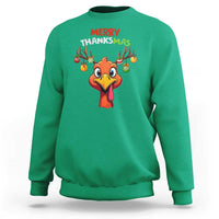 Funny Christmas Thanksgiving Sweatshirt Merry Thanksmas Turkey Reindeer Antler Baubles - Wonder Print Shop