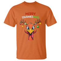 Funny Christmas Thanksgiving T Shirt Merry Thanksmas Turkey Reindeer Antler Baubles - Wonder Print Shop