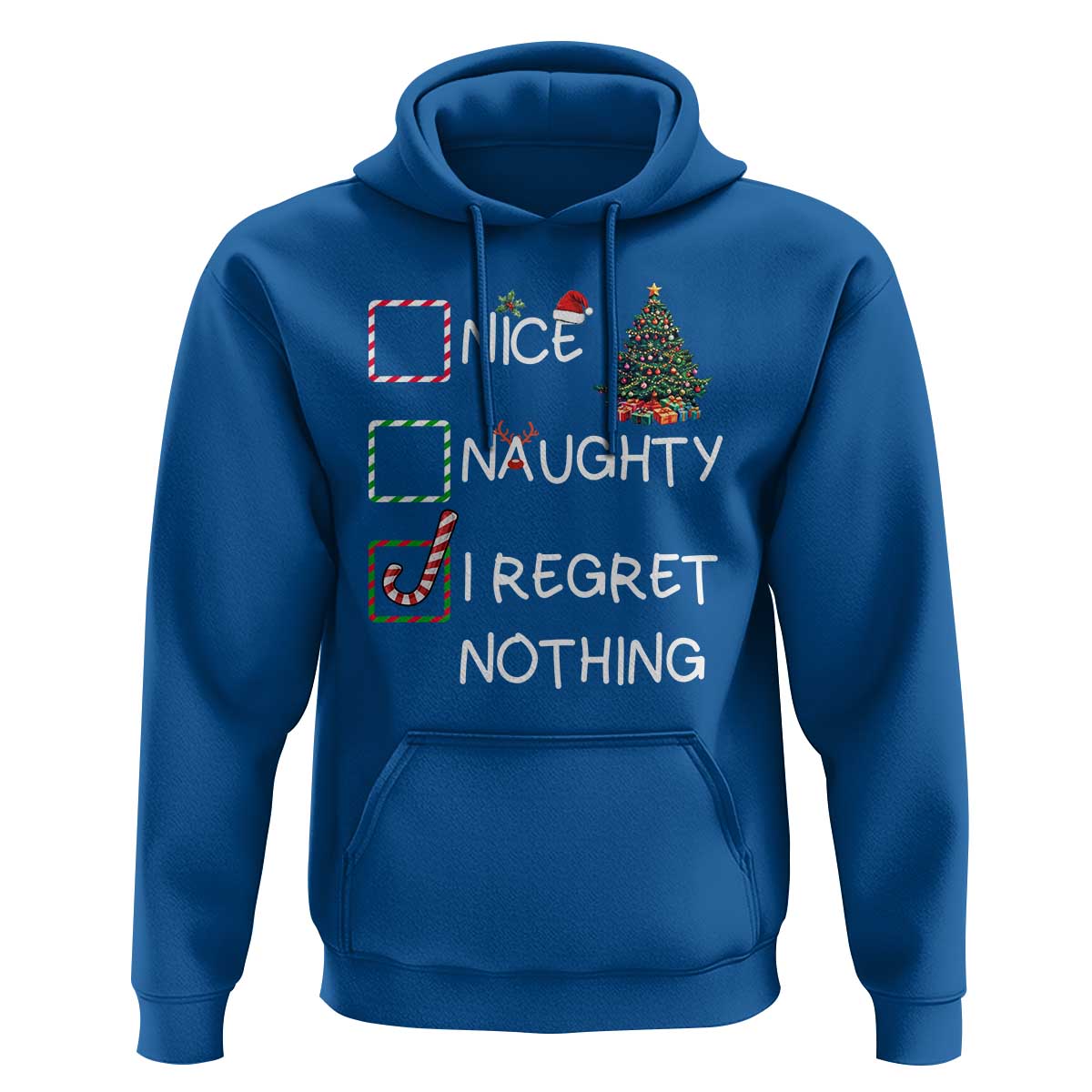Funny Nice Naughty And I Regret Nothing Christmas List Hoodie Christmas Tree Candy Cane