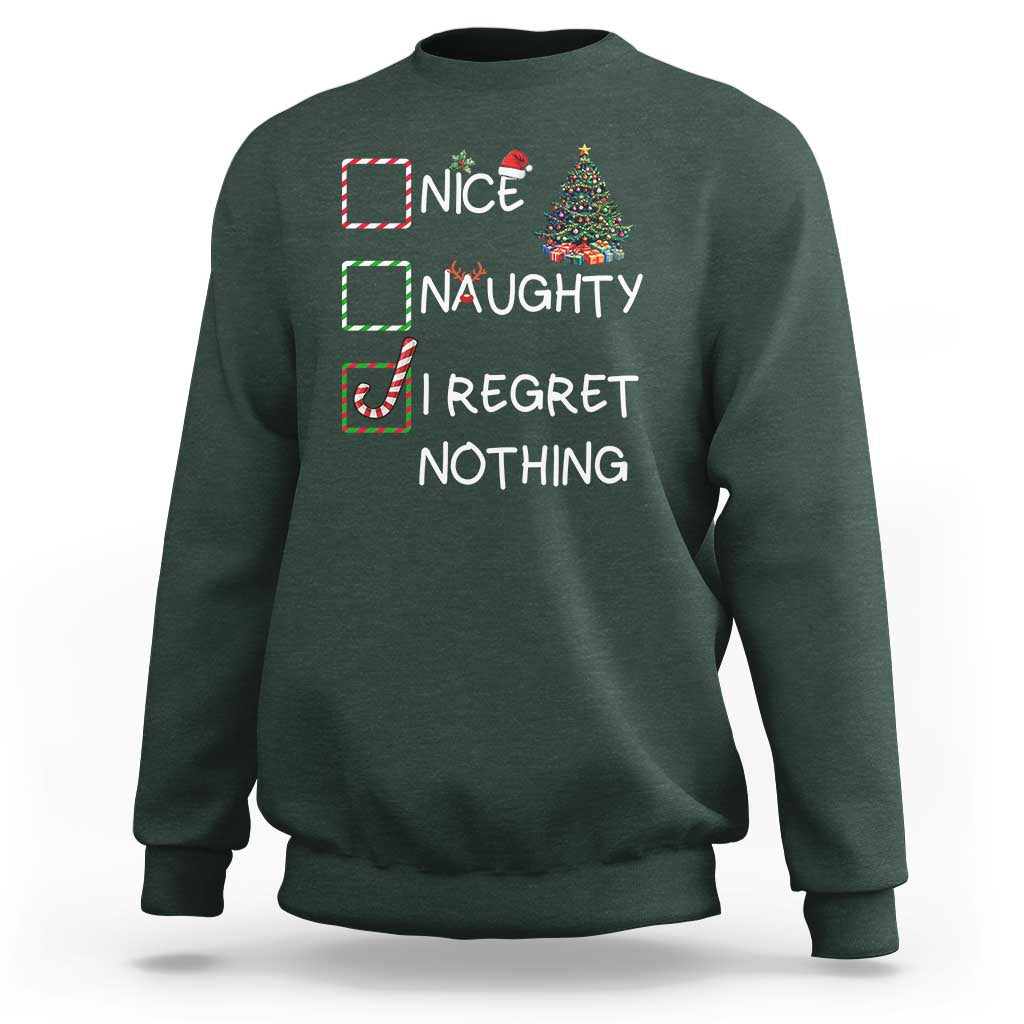 Funny Nice Naughty And I Regret Nothing Christmas List Sweatshirt Christmas Tree Candy Cane - Wonder Print Shop