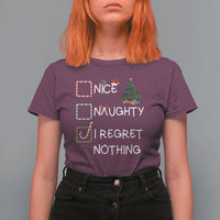 Funny Nice Naughty And I Regret Nothing Christmas List T Shirt For Women Christmas Tree Candy Cane - Wonder Print Shop