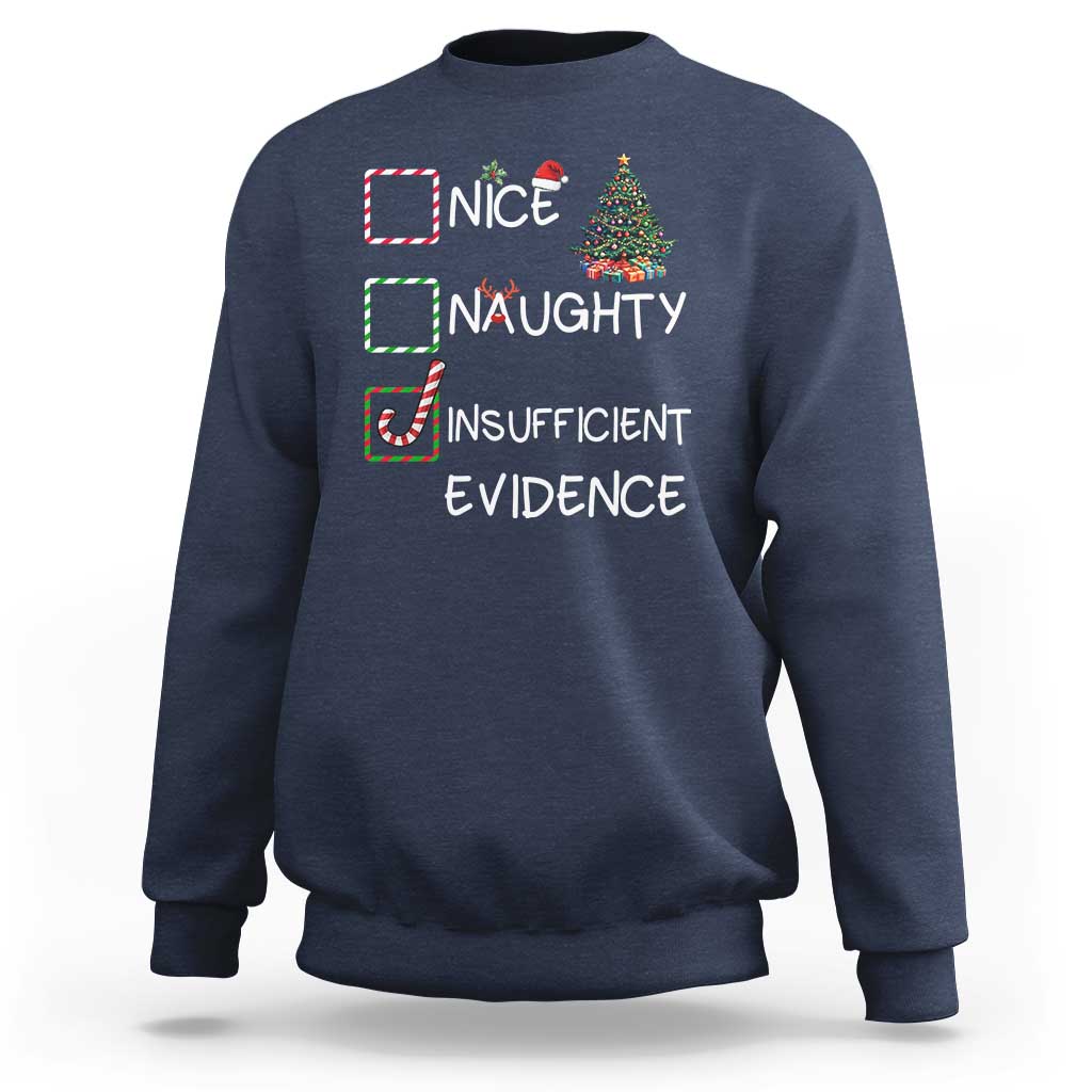 Funny Nice Naughty Insufficient Evidence Sweatshirt Christmas Tree Candy Cane - Wonder Print Shop