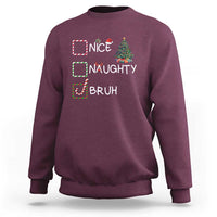 Funny Nice Naughty Bruh Sweatshirt Christmas Tree Candy Cane - Wonder Print Shop