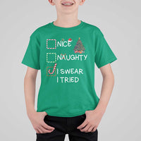 Funny Nice Naughty I Swear I Tried T Shirt For Kid Christmas Tree Candy Cane - Wonder Print Shop