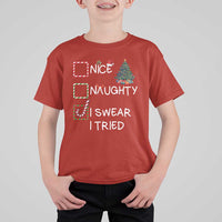 Funny Nice Naughty I Swear I Tried T Shirt For Kid Christmas Tree Candy Cane - Wonder Print Shop