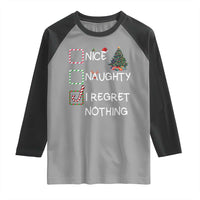 Funny Nice Naughty And I Regret Nothing Christmas List Raglan Shirt Christmas Tree Candy Cane - Wonder Print Shop