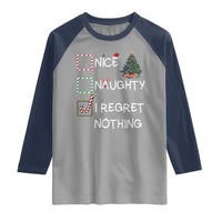 Funny Nice Naughty And I Regret Nothing Christmas List Raglan Shirt Christmas Tree Candy Cane - Wonder Print Shop