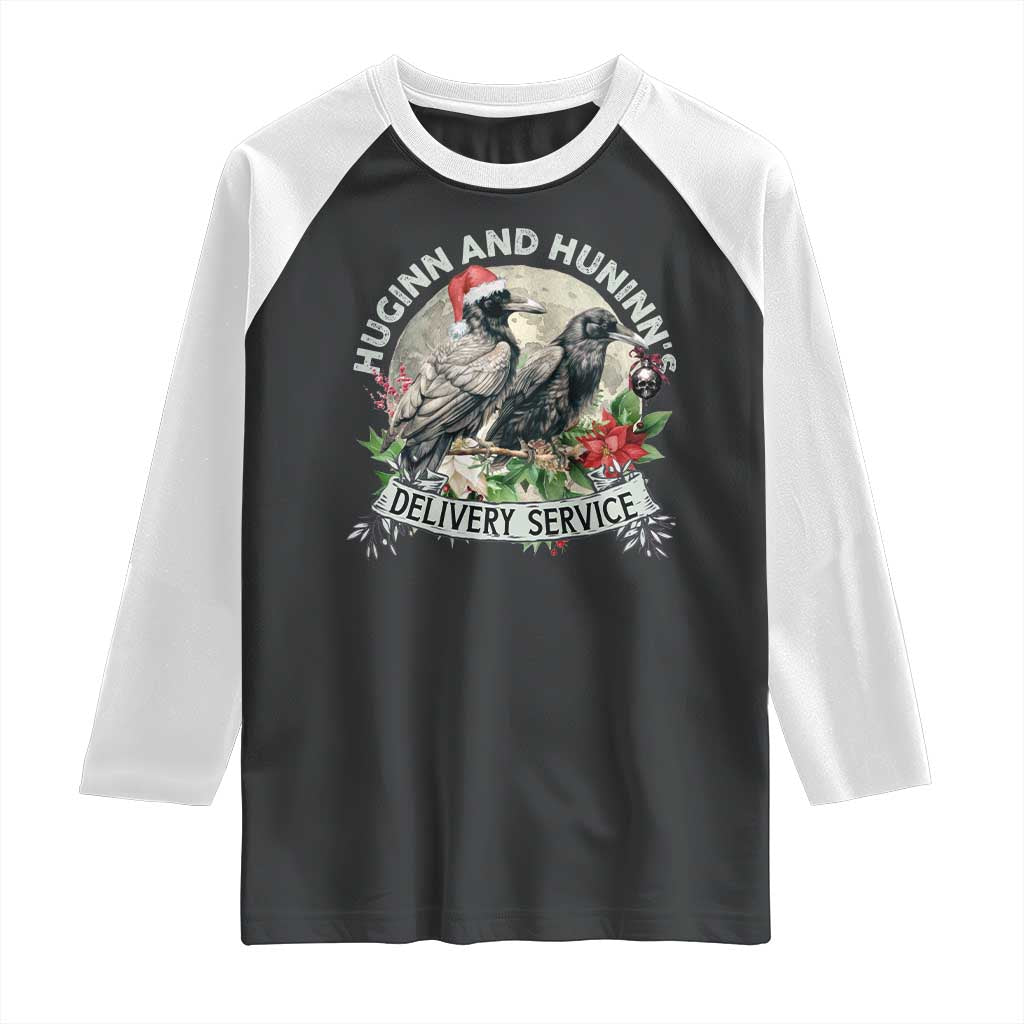 Christmas Viking Raglan Shirt Huginn And Hunninn's Delivery Service Raven - Wonder Print Shop