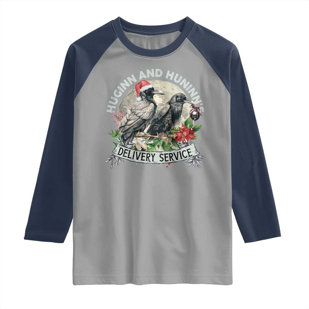 Christmas Viking Raglan Shirt Huginn And Hunninn's Delivery Service Raven - Wonder Print Shop