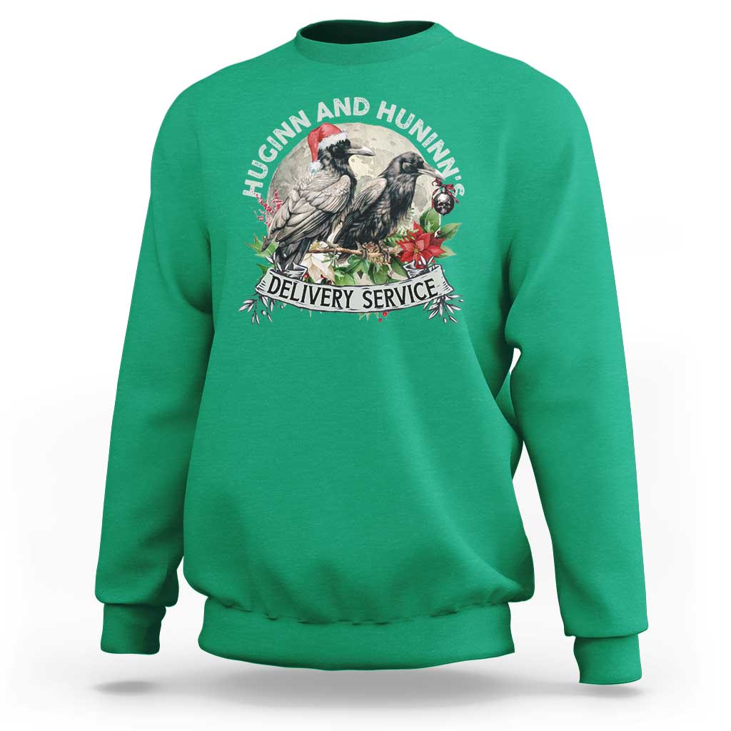Christmas Viking Sweatshirt Huginn And Hunninn's Delivery Service Raven - Wonder Print Shop