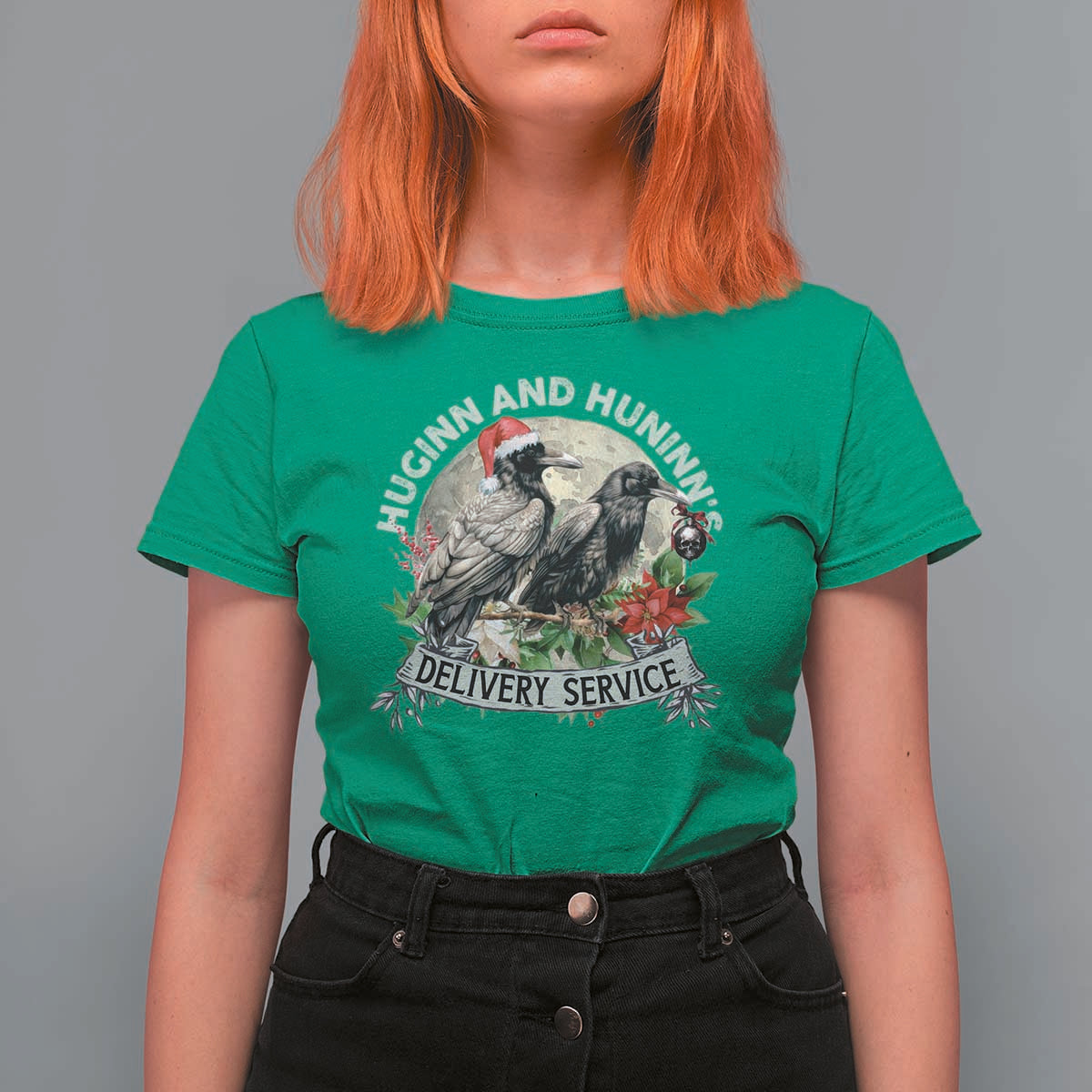 Christmas Viking T Shirt For Women Huginn And Hunninn's Delivery Service Raven - Wonder Print Shop