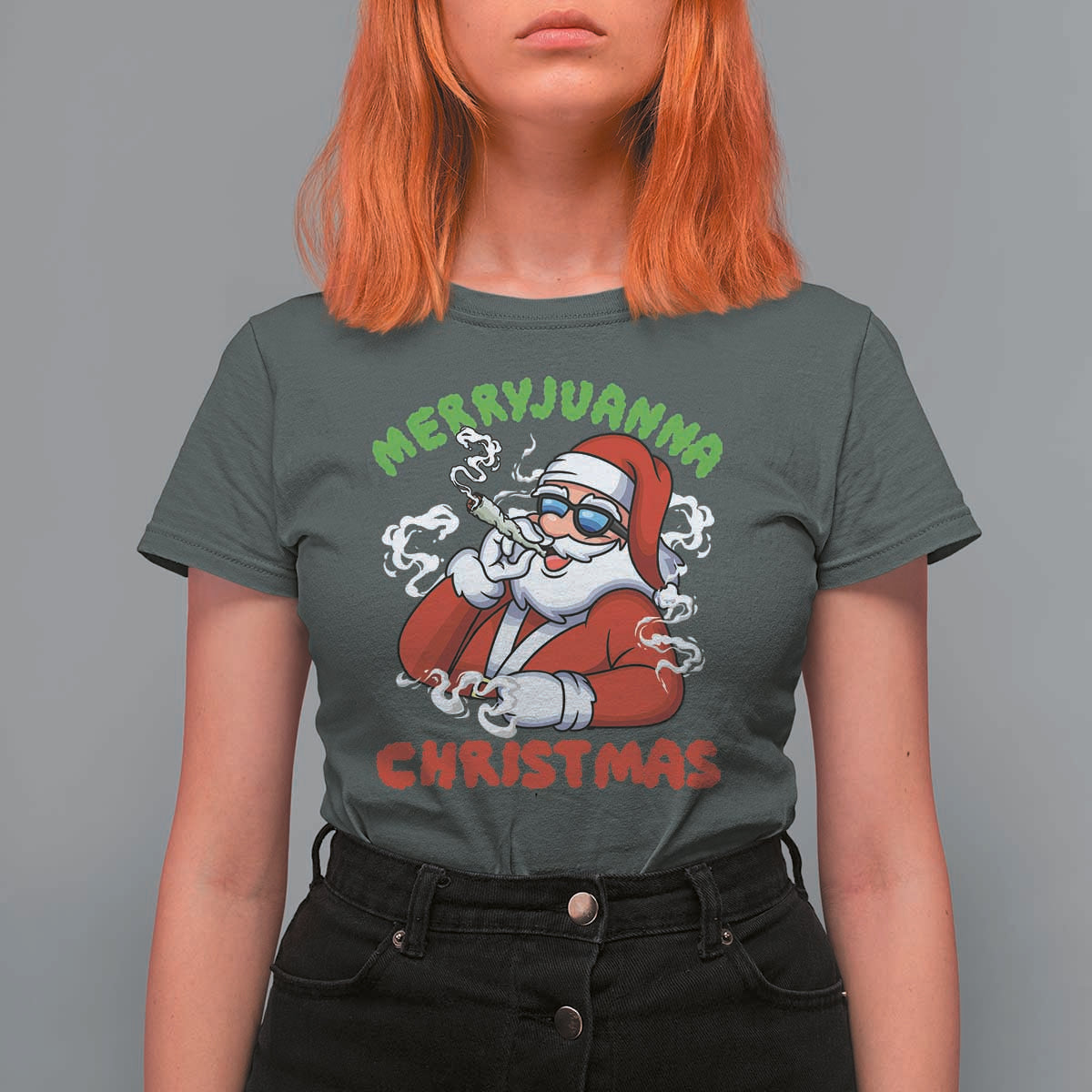 Funny Christmas Weed T Shirt For Women Merryjuanna Christmas Santa Xmas - Wonder Print Shop
