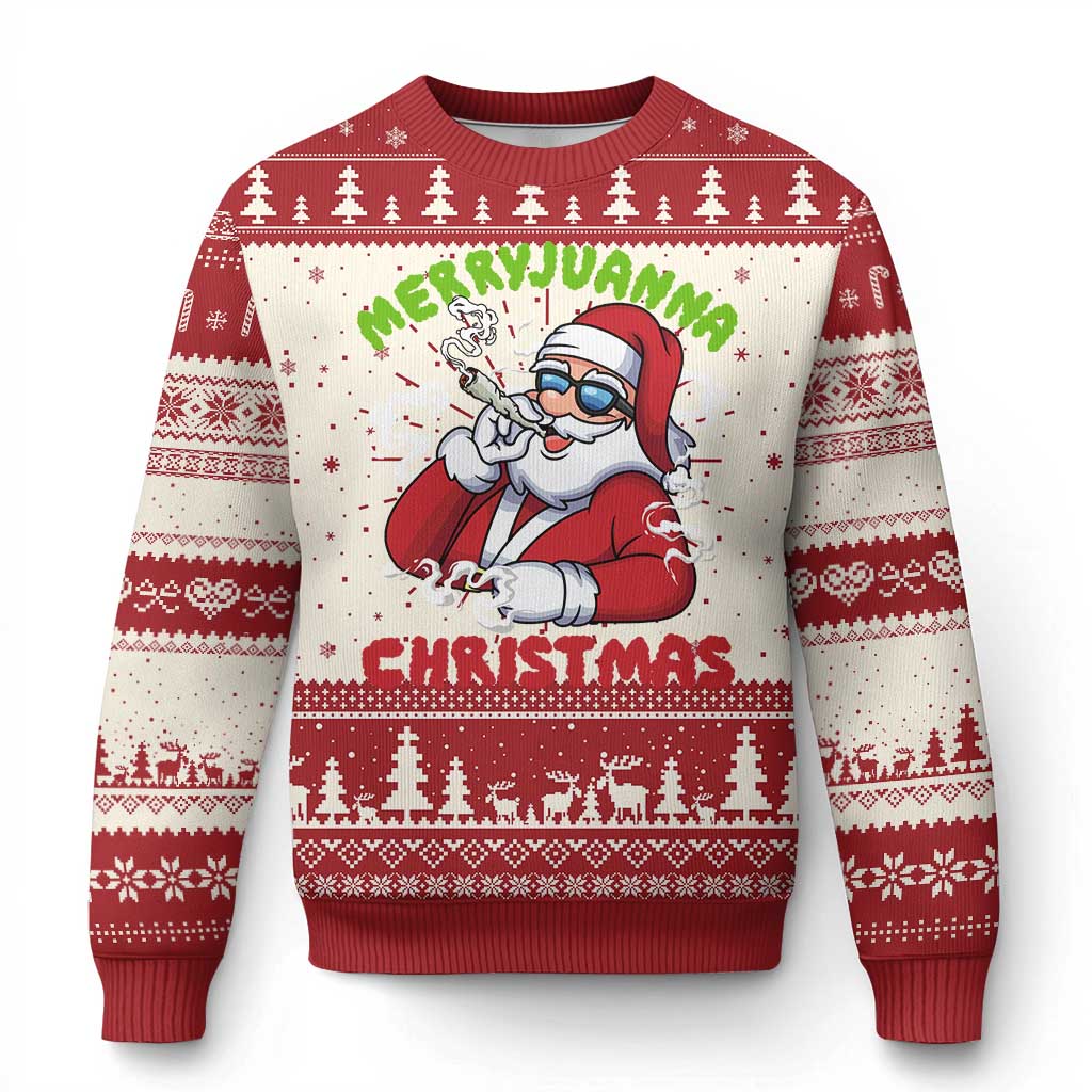 Funny Xmas Weed Ugly Christmas Sweater Merryjuanna Christmas Santa Xmas - Wonder Print Shop