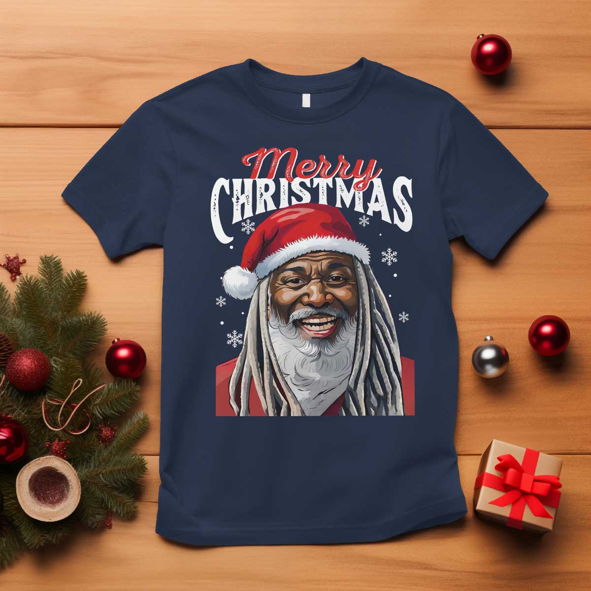 Merry Christmas Dreadlocks Black Santa T Shirt - Wonder Print Shop