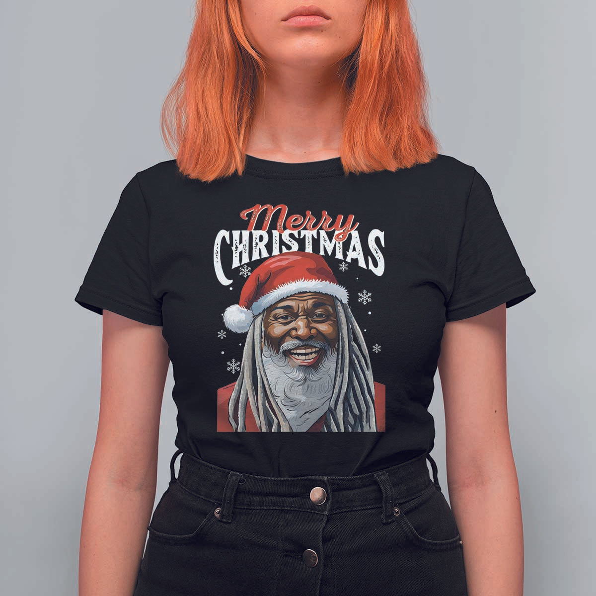 Merry Christmas Dreadlocks Black Santa T Shirt For Women - Wonder Print Shop