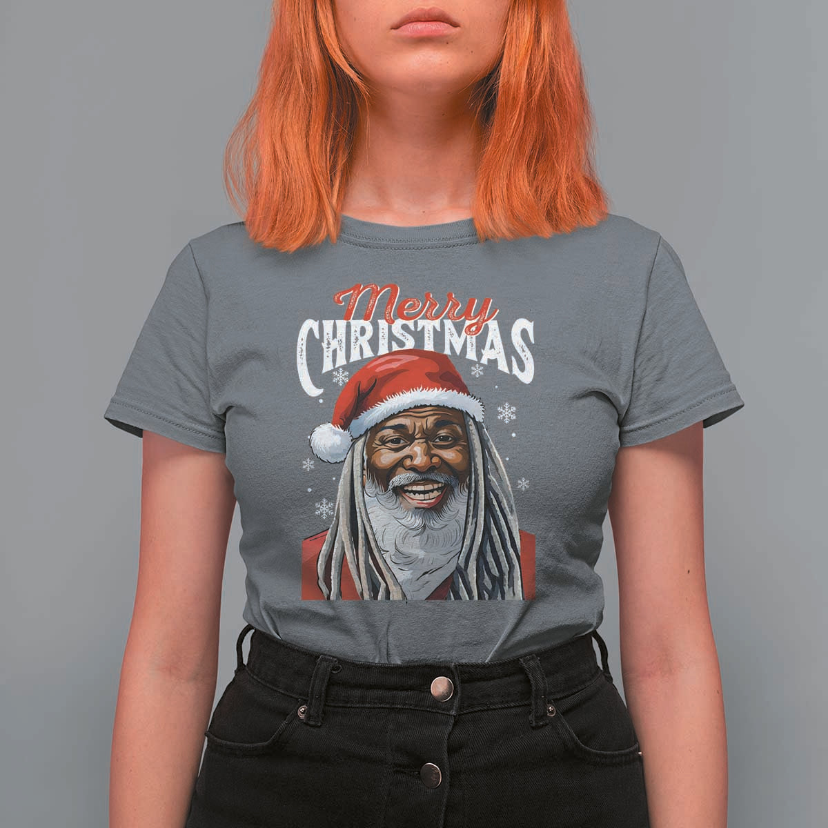 Merry Christmas Dreadlocks Black Santa T Shirt For Women - Wonder Print Shop