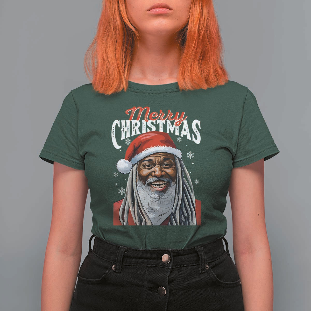 Merry Christmas Dreadlocks Black Santa T Shirt For Women - Wonder Print Shop