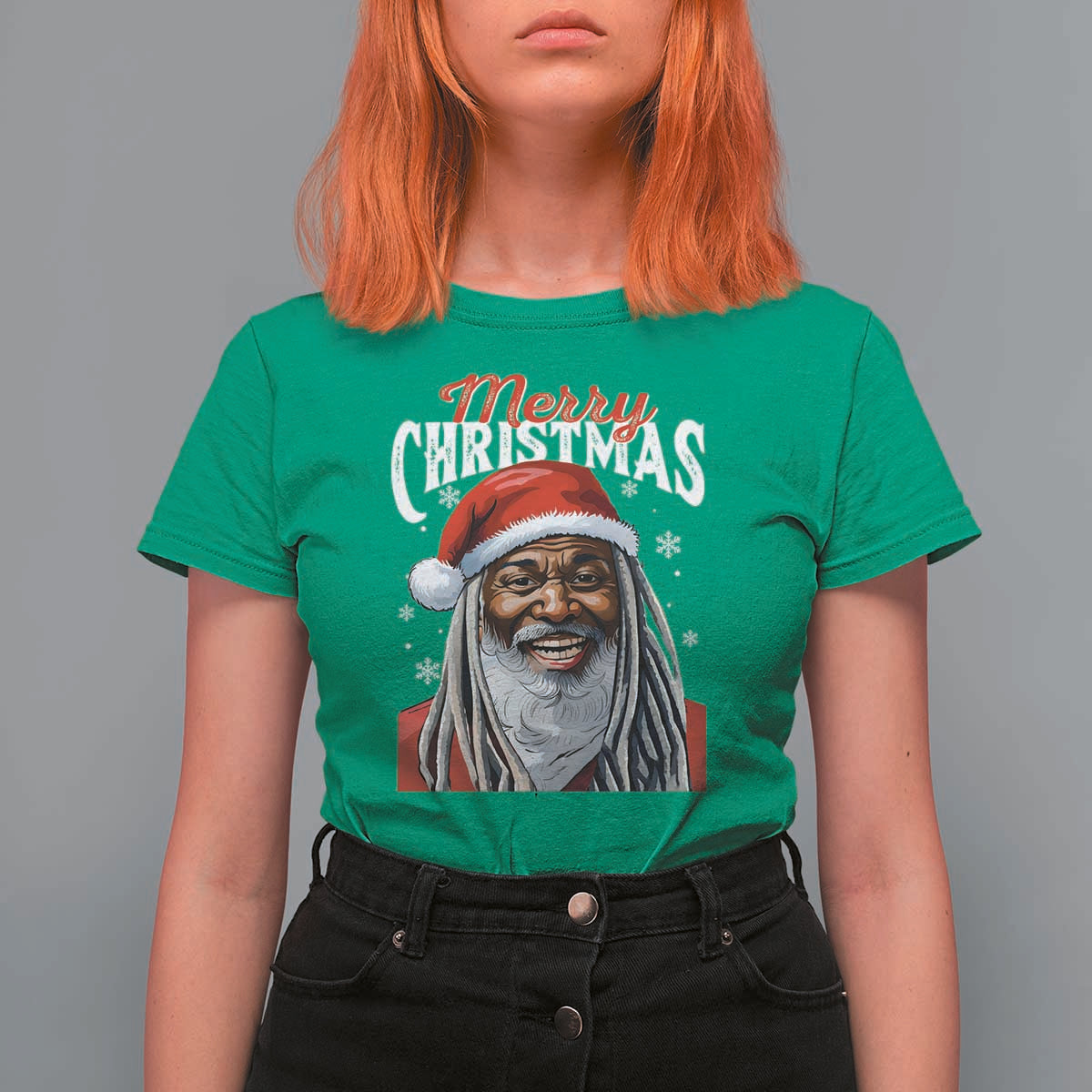 Merry Christmas Dreadlocks Black Santa T Shirt For Women - Wonder Print Shop