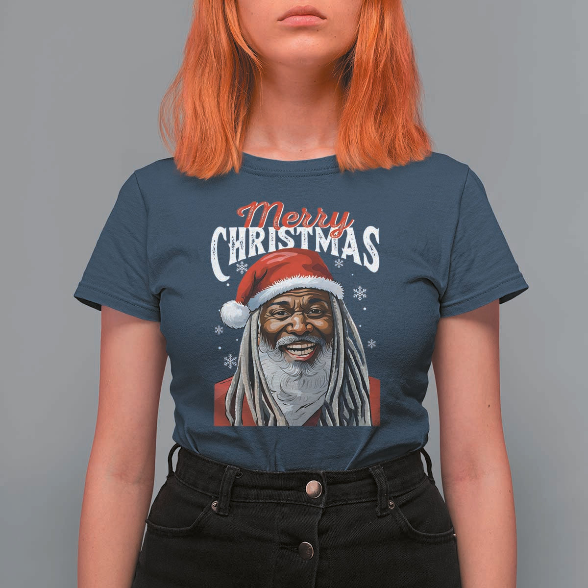 Merry Christmas Dreadlocks Black Santa T Shirt For Women - Wonder Print Shop