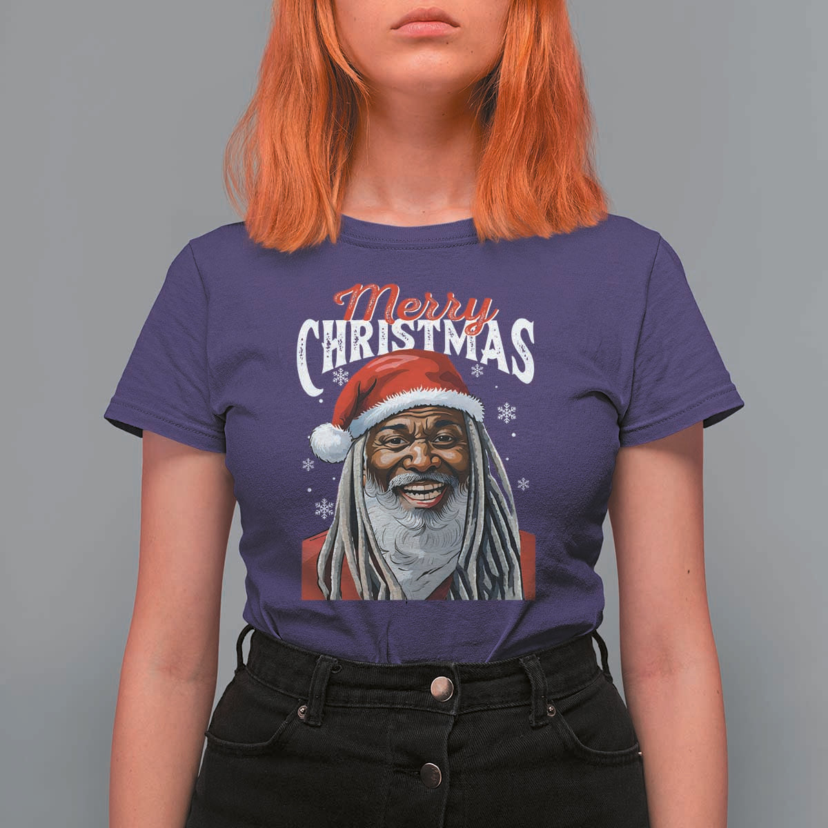 Merry Christmas Dreadlocks Black Santa T Shirt For Women - Wonder Print Shop