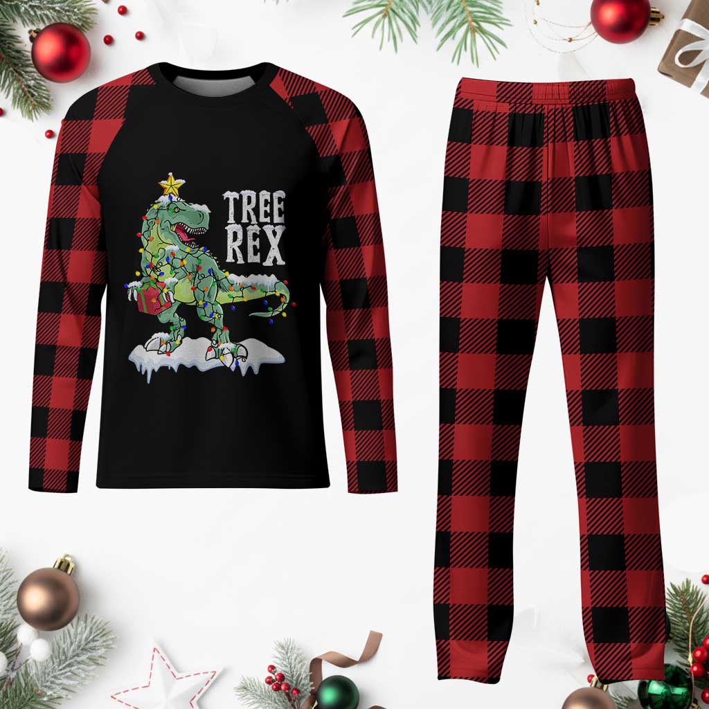 Funny Xmas Dinosaur Plaid Pajama Set Tree Rex Dinosaur Xmas Tree - Wonder Print Shop