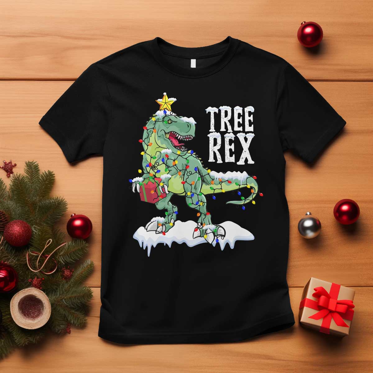 Funny Christmas T-Rex T Shirt Tree Rex Dinosaur Xmas Tree - Wonder Print Shop