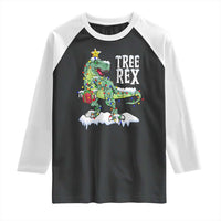 Funny Christmas T-Rex Raglan Shirt Tree Rex Dinosaur Xmas Tree - Wonder Print Shop