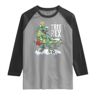 Funny Christmas T-Rex Raglan Shirt Tree Rex Dinosaur Xmas Tree - Wonder Print Shop