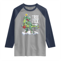 Funny Christmas T-Rex Raglan Shirt Tree Rex Dinosaur Xmas Tree - Wonder Print Shop