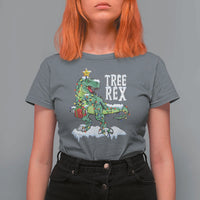 Funny Christmas T-Rex T Shirt For Women Tree Rex Dinosaur Xmas Tree - Wonder Print Shop