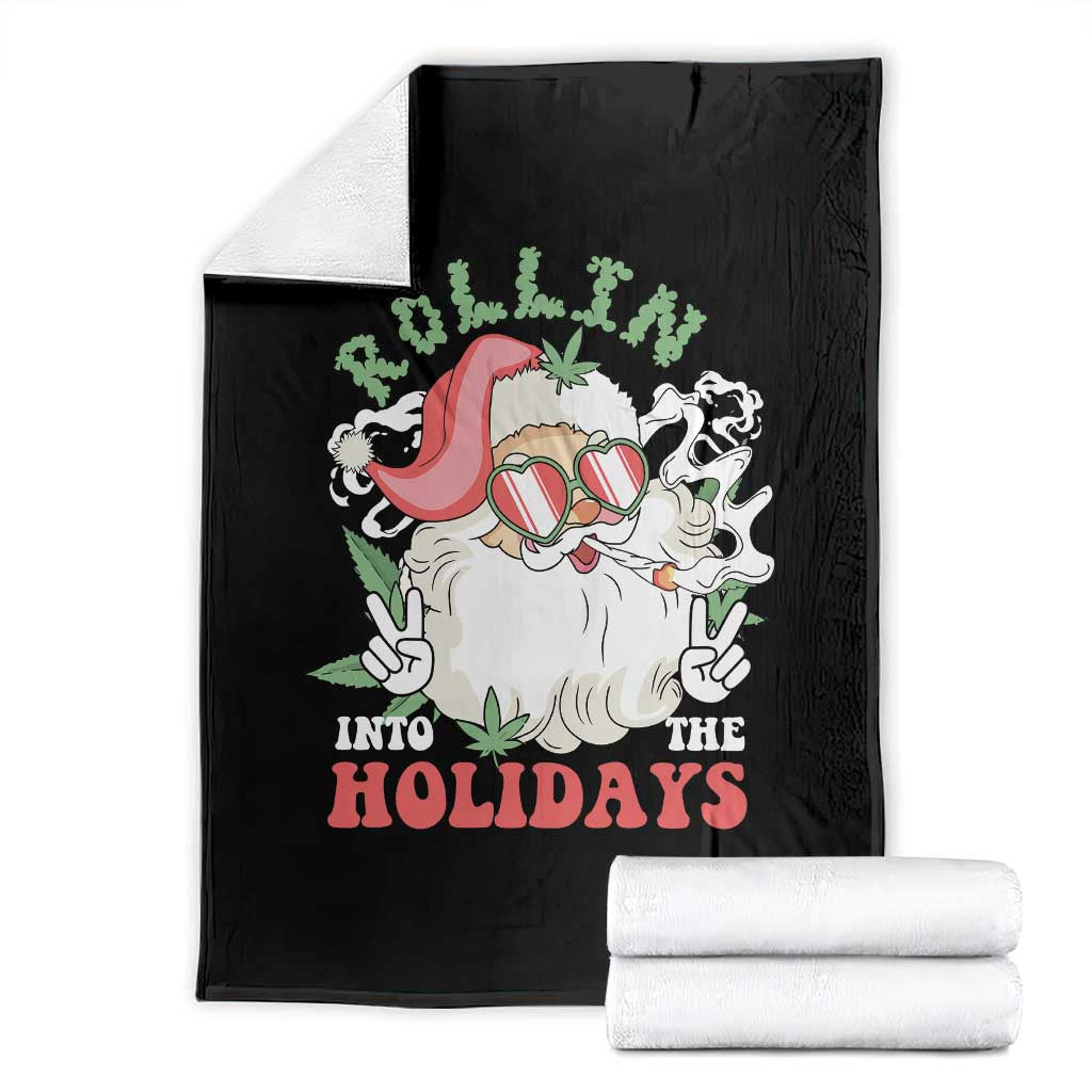 Funny Weed Christmas Throw Blanket Rollin Into The Holidays Santa Xmas - Wonder Print Shop