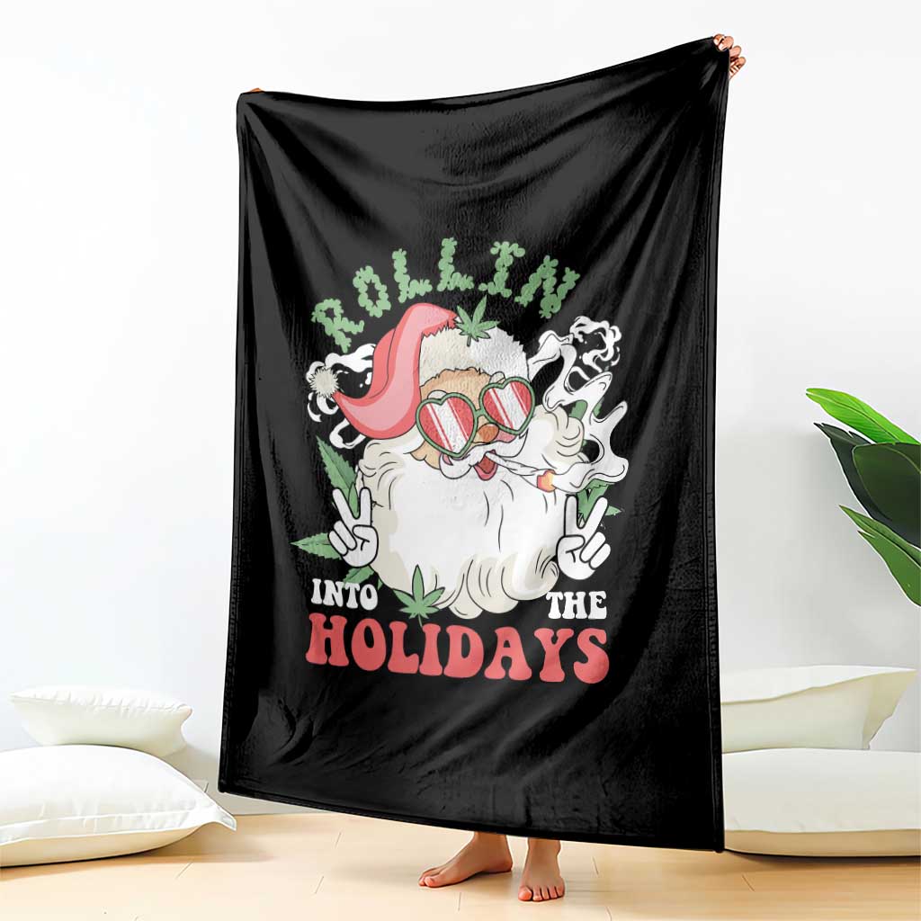 Funny Weed Christmas Throw Blanket Rollin Into The Holidays Santa Xmas - Wonder Print Shop