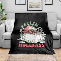 Funny Weed Christmas Throw Blanket Rollin Into The Holidays Santa Xmas - Wonder Print Shop